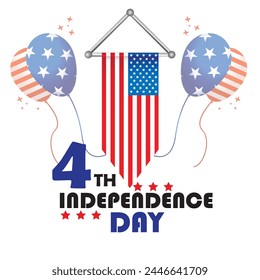 US Flag. Independence Day 4th July 2024. Happy Independence Day of the USA, Fourth of July. EPS editable file Vector illustration.