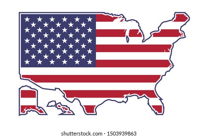 US Flag Map Isolated on White Background