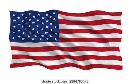 US Flag. Official flag of the United States flies in the wind. USA symbol. Realistic flag of the United States of America. Icon isolated on white background. 3D Vector illustration