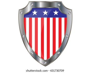  US flag protection shield on the white background.vector