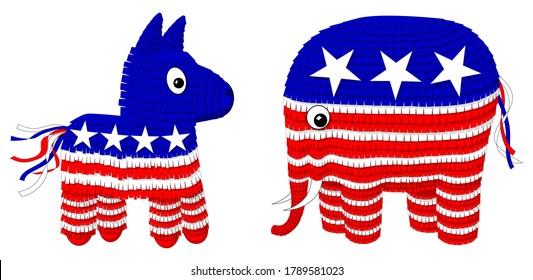 US flag red white and blue democratic donkey and republican elephant pinata