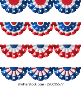 US Flag Round Bunting Decoration, Isolated Vector Set For American Independence Day Celebration
