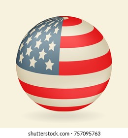 US flag in the shape of a ball. Icon isolated on beige background. Vector illustration.