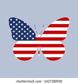 US flag in the shape of a Butterfly. American flag icon. United States of America national symbol. Vector illustration.