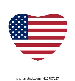 US Flag in shape of heart. US symbol. Flag of the United States of America. American flag inside of the heart. Vector illustration