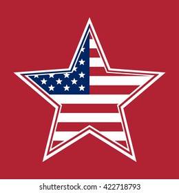 US Flag In The Shape Of A Star. Flag Of The United States Of America On A Red Background. The Stars And Stripes. Star With The US Flag Inside. Vector Illustration