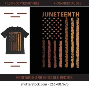 US Flag Skin Tone T-shirt, Juneteenth Flag June 19, 1865, Black History T-Shirt Vector,
