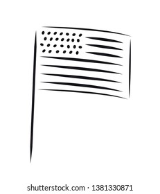 The US Flag, Stars And Stripes, The Star Spangled Banner. Flag Of The United States Of America. Simple, Minimalist Computer Graphics, Vector Black And White Image, Sketch, Freehand Drawing Or Doodle.