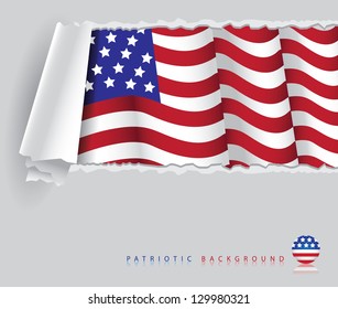 U.S. Flag Under Torn paper Background. EPS 8 vector, grouped for easy editing. No open shapes or paths.