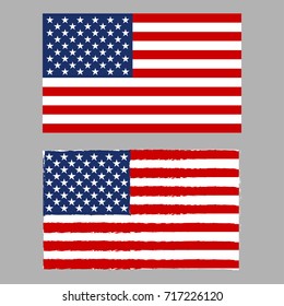 US flag and USA grunge flag. American national symbol. Vector illustration.