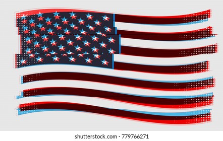 US flag. Vector illustration with glitch effect