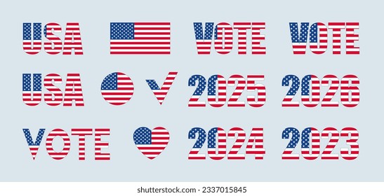 US Flag vector illustration. Stars and stripes, Stars, Sticker set, design elements, Heart