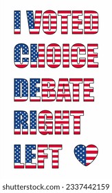 US Flag vector illustration. Stars and stripes, Stars, Sticker set, i voted, Heart