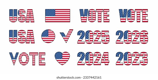 US Flag vector illustration. Stars and stripes, Stars, Sticker set, design elements, Heart