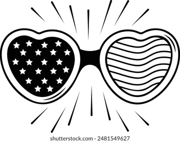 Us Flag waving in Eye Glasses vector icon design, Independence Day Sign, USA federal holiday symbol, Memorial or Patriot Day Stock illustration, 4th of July American theme sunglasses concept