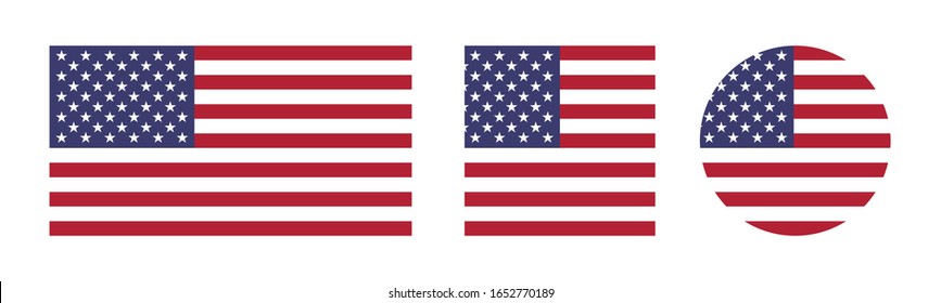 US Flags Vector - Set of USA National Flag Exact Colors and Size Ratio Include Square and Circle Icon