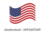 U.S. flying flag. Vector illustration with the flag of the United States of America waving isolated on a white background. Patriotic concept USA. US Independence day decoration, icon, banner. US flag.