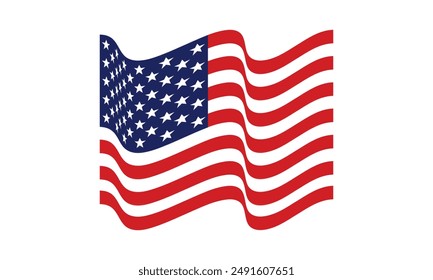 Bandera de Estados Unidos. Ilustración vectorial con la bandera de los Estados Unidos de América ondeando aislada sobre un fondo blanco. Concepto patriótico USA. Decoración, ícono, Anuncio del Día de la Independencia de EE. Bandera estadounidense.