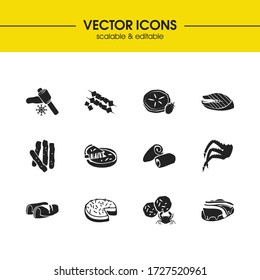 Us food icons set with new hampshire, maryland, oregon elements. Set of us food icons and grilled salmon concept. Editable vector elements for logo app UI design.