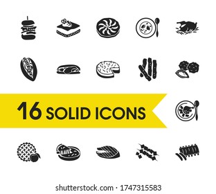 Us food icons set with south dakota, delaware and wisconsin elements. Set of us food icons and finger steaks concept. Editable vector elements for logo app UI design.