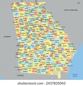 US Georgia State Map with 159 counties