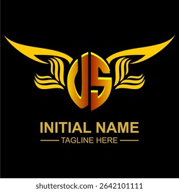 US Golden Wing Emblem Logo with elegant gold wings, sleek and modern design. Ideal for branding, creative projects, luxury businesses, or artistic ventures.