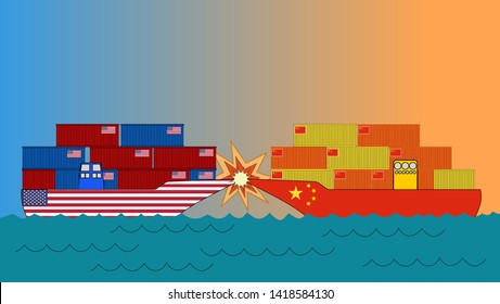 US goods ship crashed by China goods ship on the sea 
