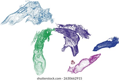 US Great Lakes bathymetry for Five Lakes, 