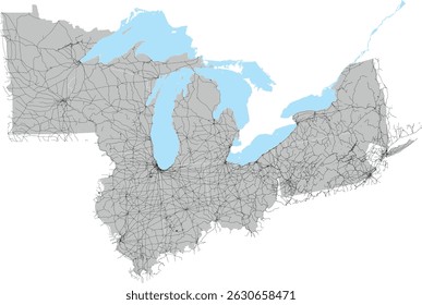 US Great Lakes Boundaries with US 8 States and railways