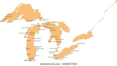 US Great Lakes with Ports names