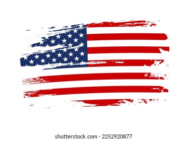 US grunge flag. American national symbol. USA old grungy texture. Vector illustration.