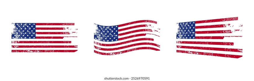 US grunge flag collection on a white background