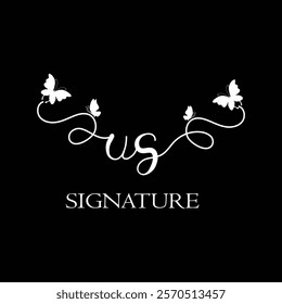 US Handwritten initial letter, US simple signature vector logo with butterfly shape variation, beauty, photography letter logo design. U S