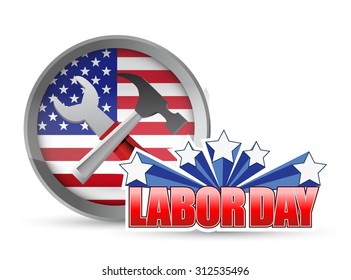 US happy Labor day workers tools and flag sign illustration design icon graphic