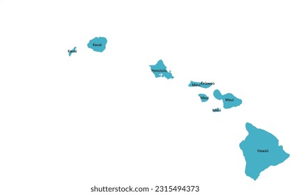 US Hawaii county map with 4 Counties’ Names and Boundaries, all text in one layer could be hidden.