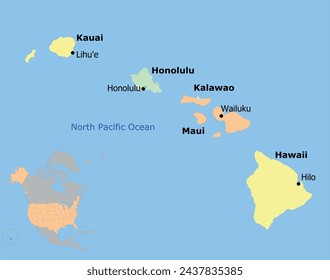 US Hawaii State Map with 5 counties