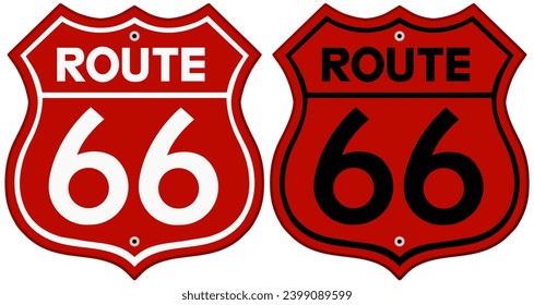 US highway 66 red road signs. Two realistic vector symbols