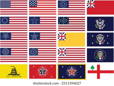 US Historic American Flags Vectors Pack