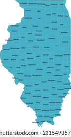 Mapa del condado de Illinois con 102 Condados de Nombres y Límites, todo el texto en una capa podría ser escondido.