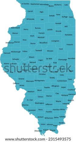 US Illinois county map with 102 Counties’ Names and Boundaries, all text in one layer could be hidden.