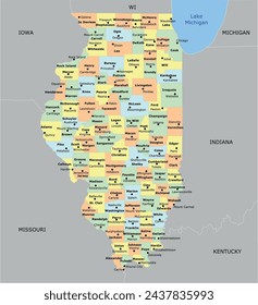 US Illinois State Map with 102 counties