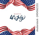 US Independence Day 4th July poster with waving flag