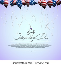 The US independence day. Background with balloons. U.S. flag. Lettering-July 4, independence day.