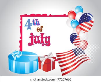 us independence day background with gift box, balloons and us flag