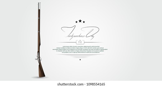 The US independence day. Background on independence day. The 4th of July. Background with a musket. Lettering-independence day.