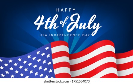 US independence day banner or poster with national flag on blue background, vector illustration. Creative 4th of July greeting card