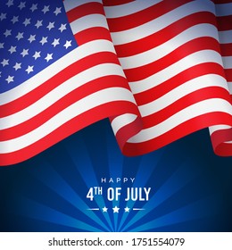 US independence day banner or poster with national flag on blue background, vector illustration. Creative 4th of July greeting card