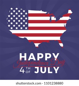 us independence day banner template. text and national flag in shape of map of country