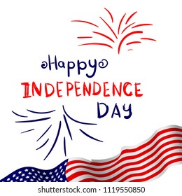 The US independence day. Greetings, postcard American flag lettering in the inscription. Vector illustration.