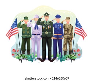 U.S. Independence Day Group Of Soldiers Saluting The United States